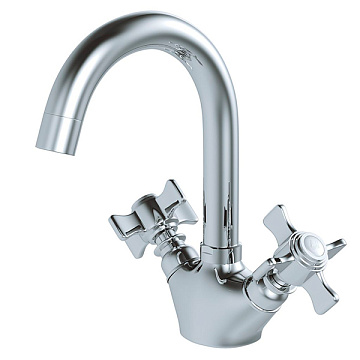 Смеситель ЛАТУНЬ для умывальника 1/2 кер. MIXLINE ML30-042 "Classic" высокий излив