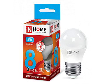 Лампа с/д IN HOME LED-ШАР-VC 8Вт 230В E27 6500К 600Лм