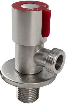 Кран металлокерамика угловой 1/2"х1/2" MAGNUS красная ручка с отражателем, из нержавеющей ст. (9270)