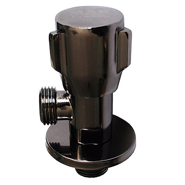 Кран металлокерамика угловой 1/2"х1/2" САНАКС круглая ручка ,с чашкой, ЧЕРНЫЙ ХРОМ (116)