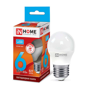 Лампа с/д IN HOME LED-ШАР-VC 6Вт 230В E27 4000К 480Лм