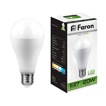 Лампа с/д FERON 20W 230V E27 4000K, LB-98 A60
