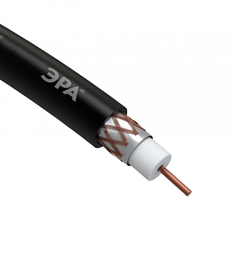 Кабель коаксиальный RG-6U, 75 Ом, Cu/(оплётка Cu 64%), PE, чёрн, (цена за бухту 100м) ЭРА