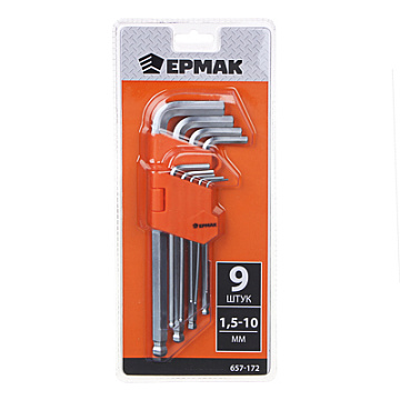 ЕРМАК Набор шестигранников HEX+BallpointHex, 9 шт (1.5-10мм), блистер, JF 2160A