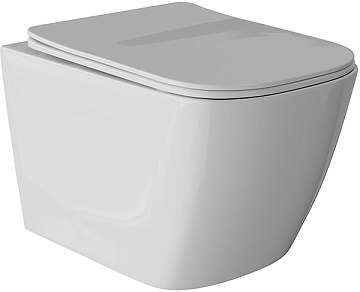 Унитаз подвесной WAVE "QUADRO" XL БЕЗОБОДКОВЫЙ сиденье ДЮРОПЛАСТ МИКРОЛИФТ (550506)